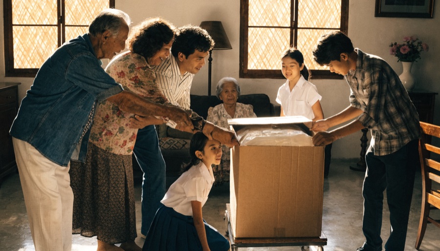 Filipino family receiving an appliance delivery — buying from abroad guide